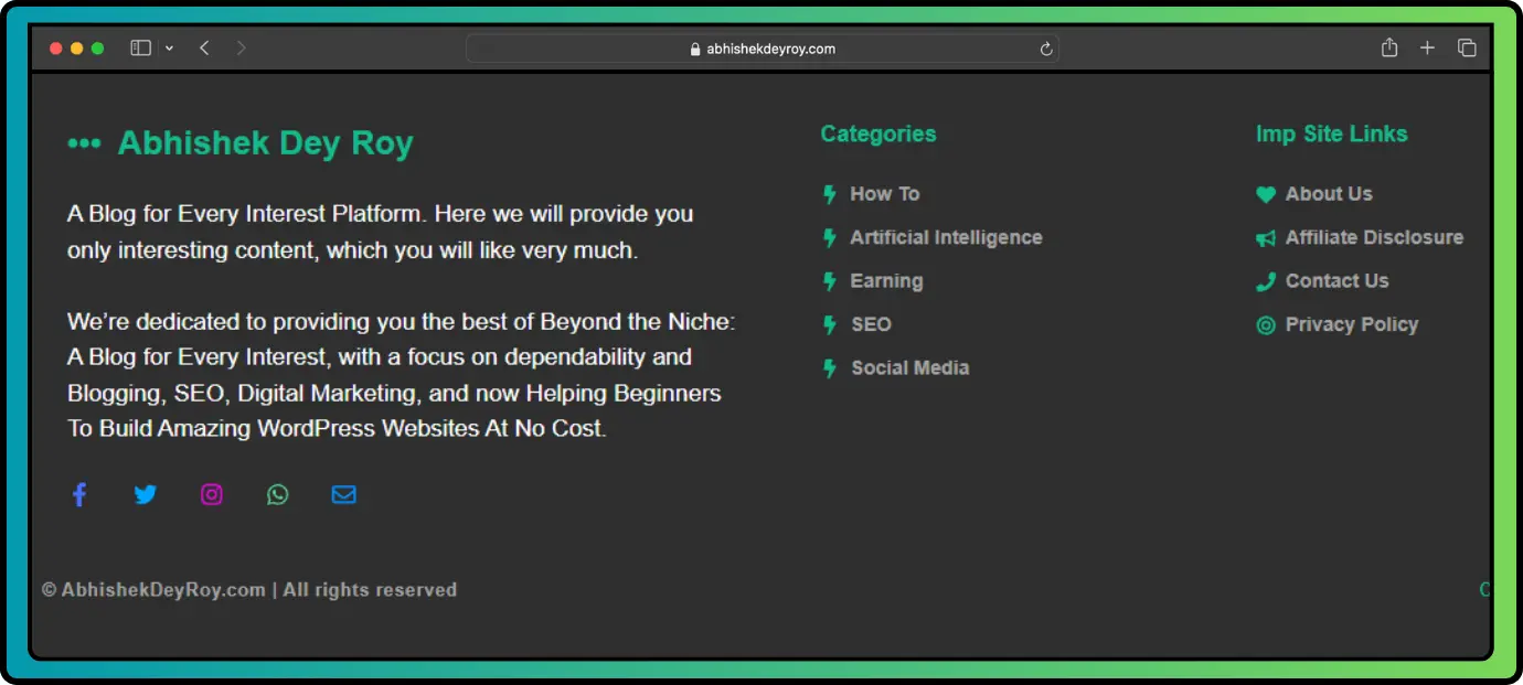 Custom Footer Preview In GeneratePress