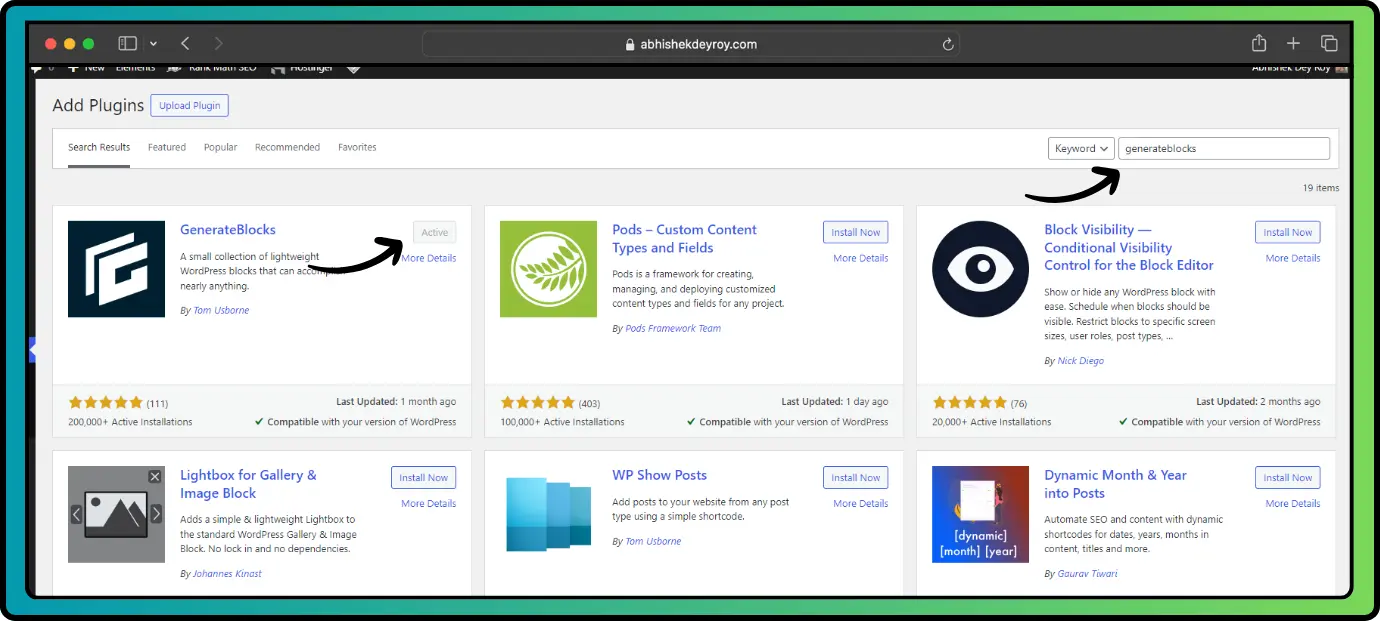 Install and Activate the GenerateBlocks Plugin