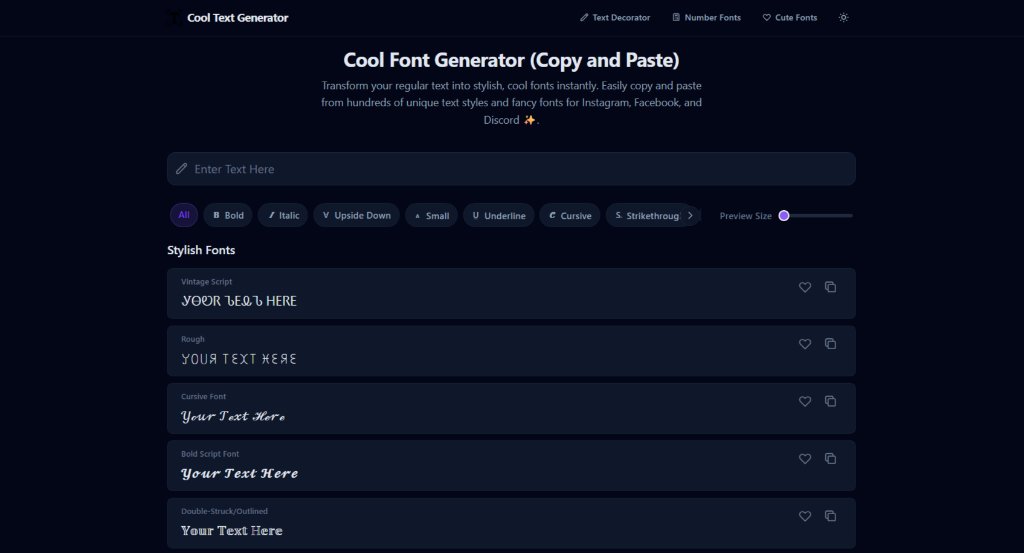 Cool Text Generator Interface