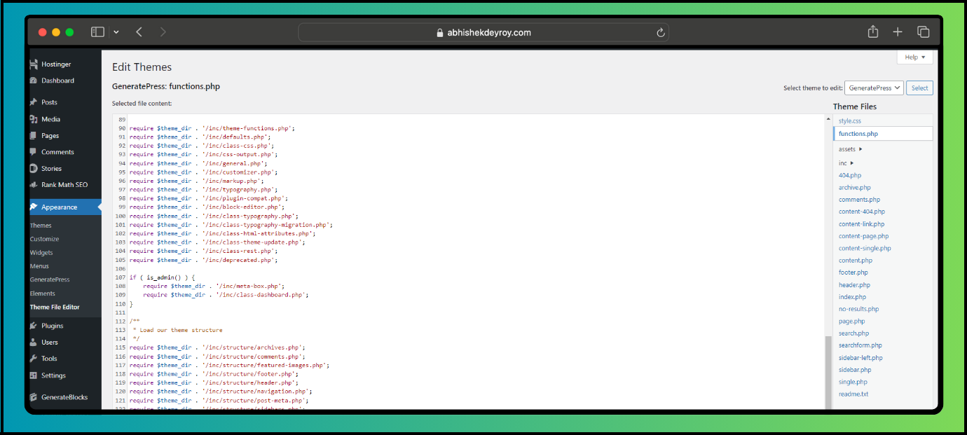 Locate the Theme Functions File