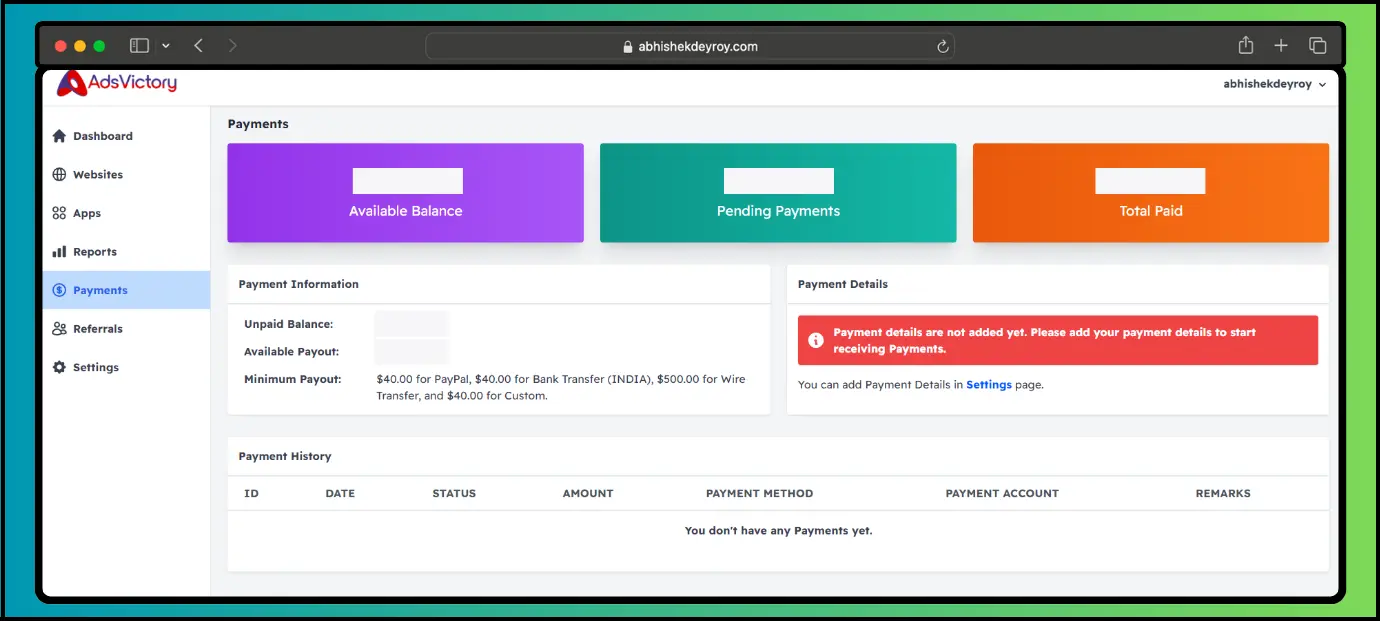 Easy payout and Payment Info